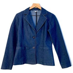 Erik Stewart Vintage Denim Blazer Women's Sz 2 Dark Blue Two Button Pocket.